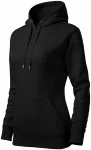 Damen Sweatshirt mit Kapuze ohne Reißverschluss, schwarz