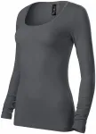 Damen T-Shirt mit langen Ärmeln und tiefem Ausschnitt, hellgrau