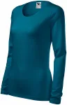 Eng anliegendes Damen-T-Shirt mit langen Ärmeln, petrol blue